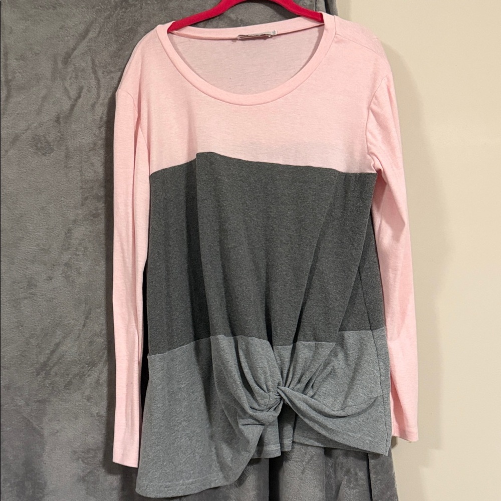 Elegant Pink and Gray Long Sleeve Women's Top